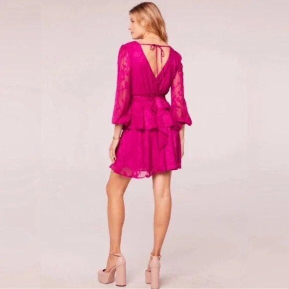 Band of Free Kiss Me Fuchsia Peplum Floral Mini Back Ties & Smocked‎ Waist Dress - Picture 2 of 8